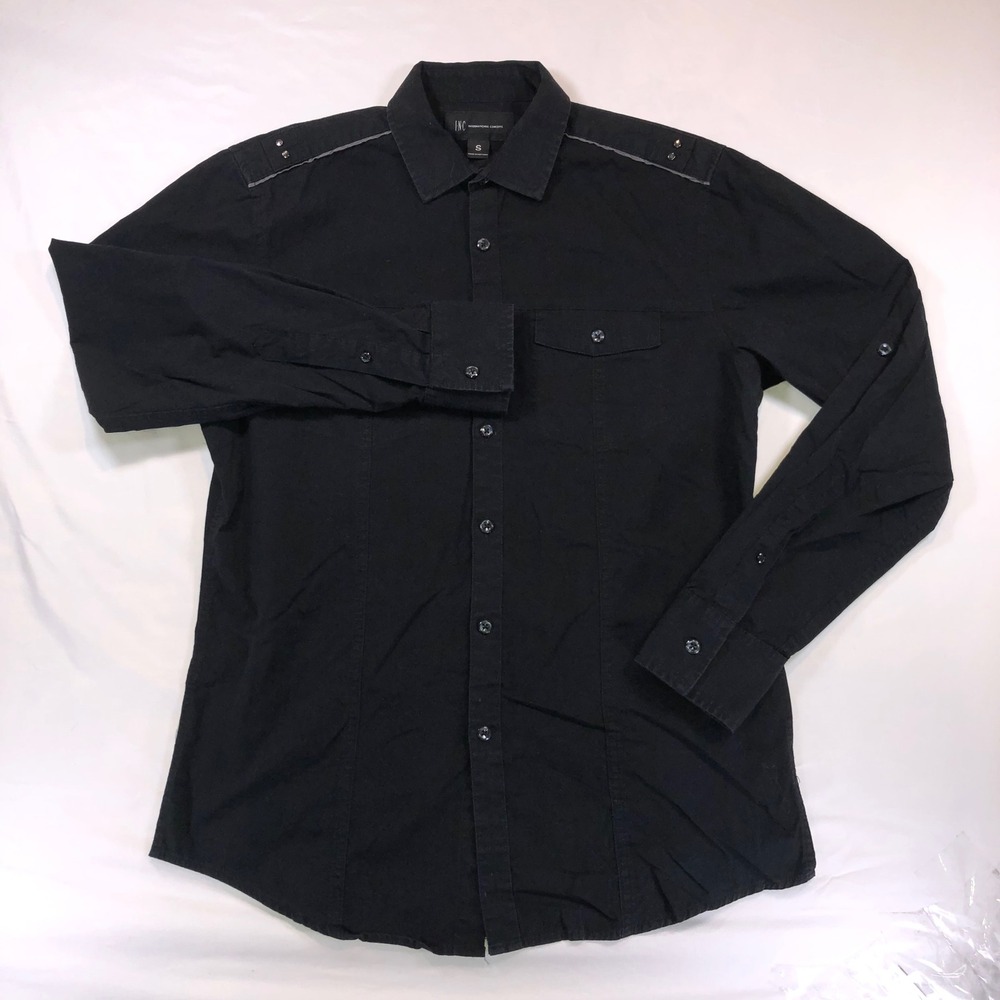 INC International Concepts Mens Black Long Sleeve Button Down Shirt Small Studs